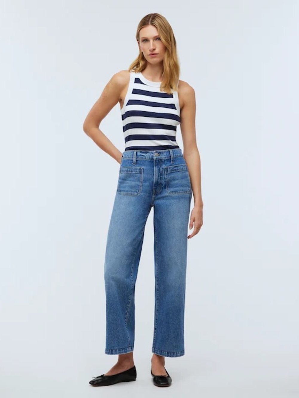Madewell Wide Leg Patch Pocket Jeans - Medium Blue Denim